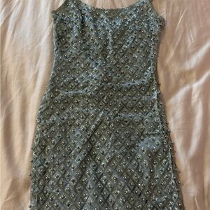 Fashion Nova Beaded Mini Silver Sparkle Dress